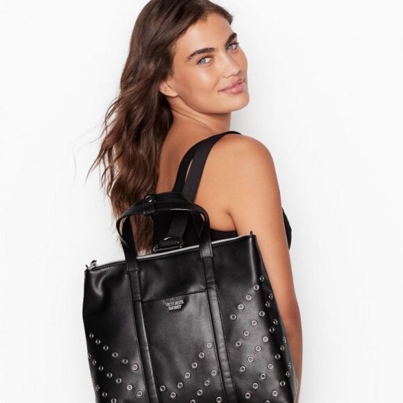 NEW Victoria's Secret Luxury Grommet Convertible Black Backpack Handbag Purse - Picture 15 of 15